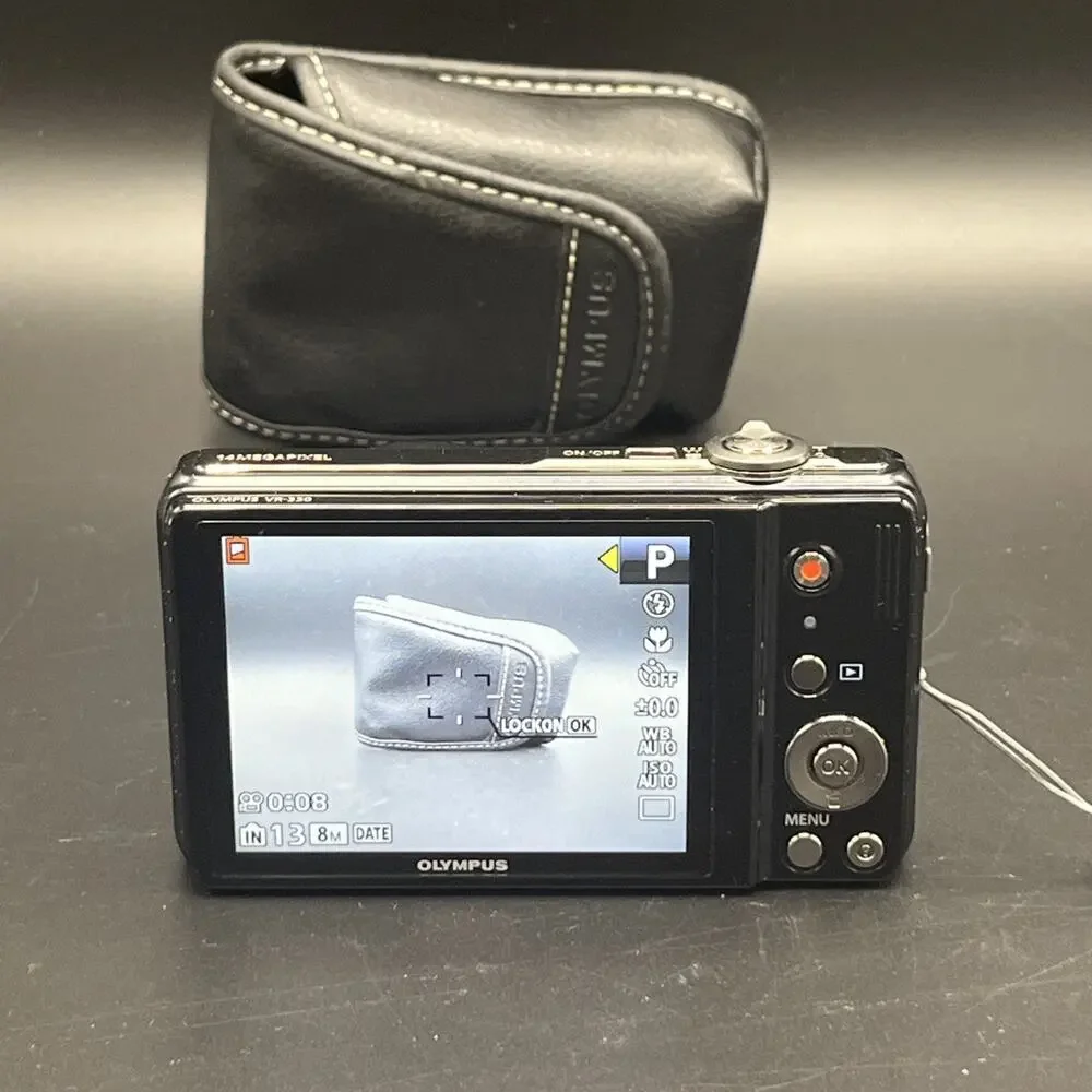 Olympus VR-330 14MP Black Digital Camera 2 Batteries Charger Case AV Cord Guide